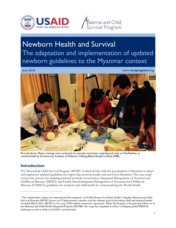 Newborn Health and Survival: The adaptation and implementation of updated newborn guidelines to the Myanmar context
