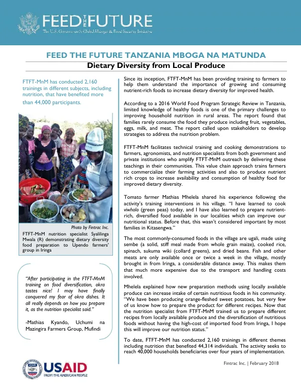 Feed the Future Tanzania MnM Success Story: Dietary Diversity from Local Produce