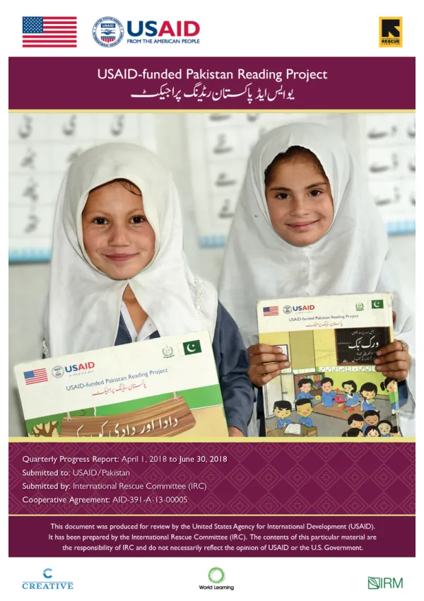 USAID-funded Pakistan Reading Project - Quarterly Progress Report – April 2018 – June 2018