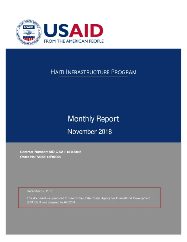 Haiti Infrastructure Program November 2018 Monthly Report