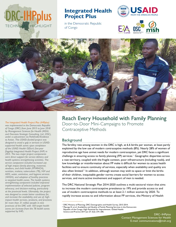The Integrated Health Project Plus (IHPplus) in the Democratic Republic of the Congo