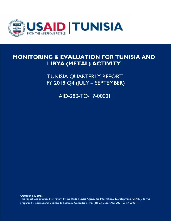 Monitoring and Evaluation for Tunisia and Libya (METAL) Activity, Tunisia Quarterly Report FY2018 Q4