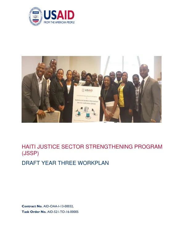 Haiti Justice Sector Strengthening Program (JSSP) Draft Year Three Workplan