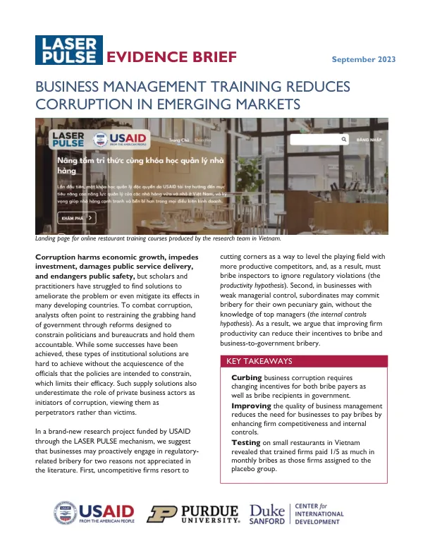 Business Management Training Reduces Corruption in Emerging Markets