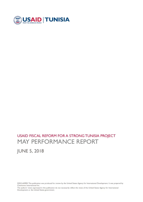 USAID FISCAL REFORM FOR A STRONG TUNISIA PROJECT MAY PERFORMANCE REPORT