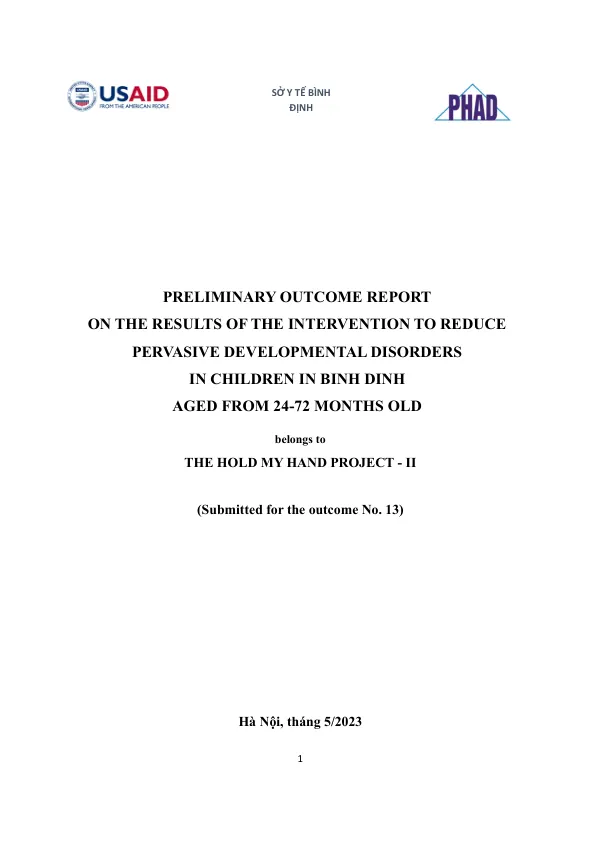 Preliminary Outcome Report on the Results of the Intervention to Reduce Pervasive Developmental Disorders in Children in Binh Dinh, Aged from 24-72 Months Old