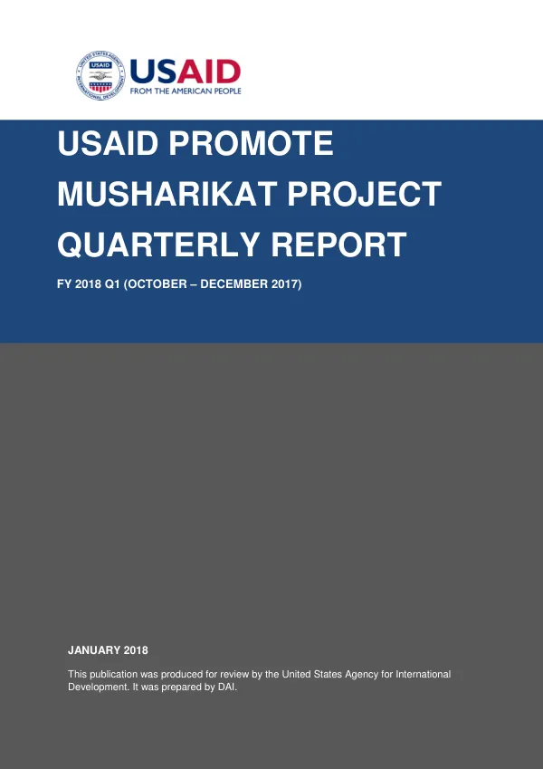 USAID Promote Musharikat Project Quarterly Report FY 2018 Q1 (October – December 2017)
