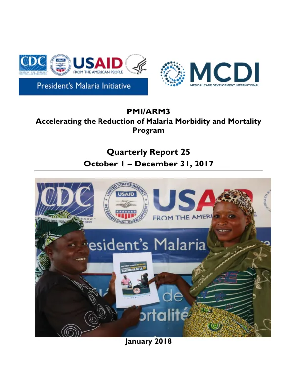 Accelerating the Reduction of Malaria Morbidity and Mortality Program (ARM3) Quarterly Report 25