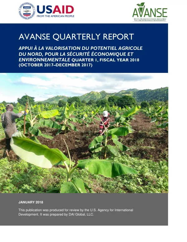 Appui à la Valorisation du Potentiel Agricole du Nord, Pour la Sécurité Économique et Environnementale Quarterly Report