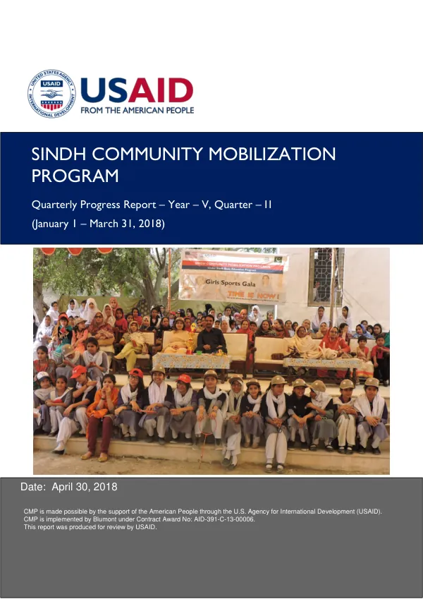 Quarterly Progress Report – Year – V, Quarter – I1 (Sindh Community Mobilization Program)