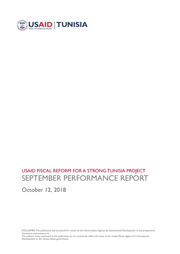 USAID FISCAL REFORM FOR A STRONG TUNISIA PROJECT SEPTEMBER PERFORMANCE REPORT