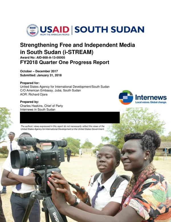 FY2018 Q1 Quarterly Report: Strengthening Free and Independent Media in South Sudan
