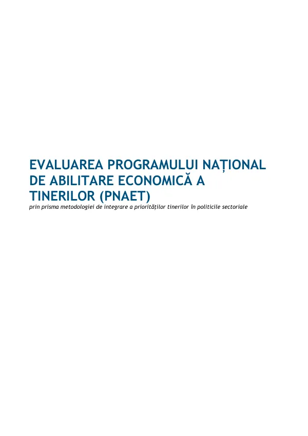 EVALUAREA PROGRAMULUI NAȚIONAL DE ABILITARE ECONOMICĂ A TINERILOR (PNAET)