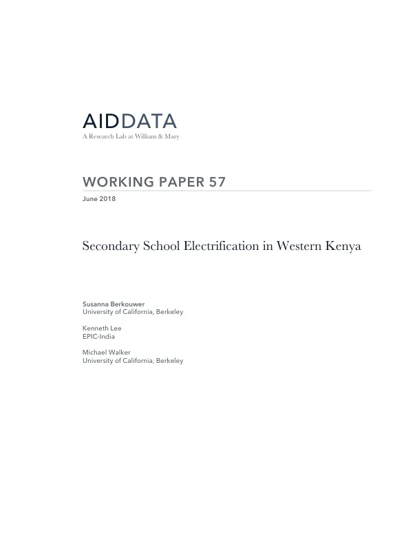 Working Paper 57: The Impact of School-Level Electrification on Secondary Schooling Outcomes in Kenya