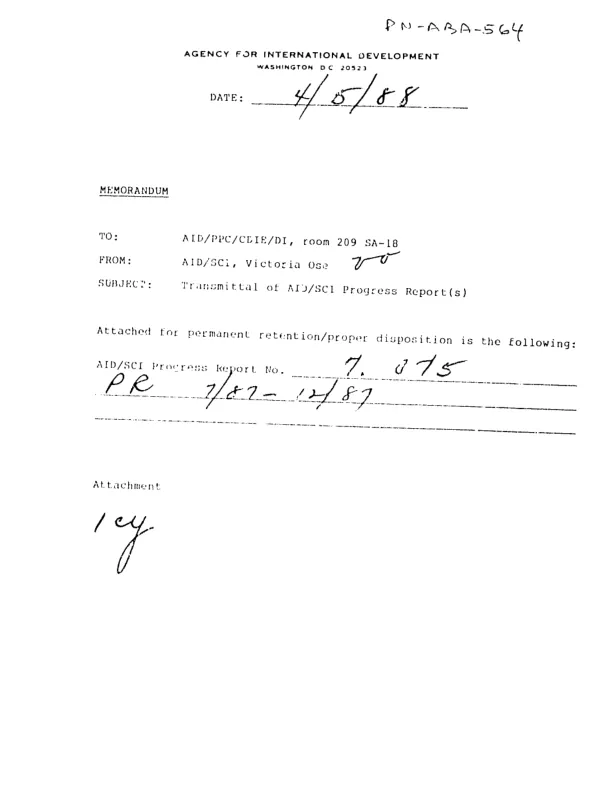 AID/SCI Progress Report