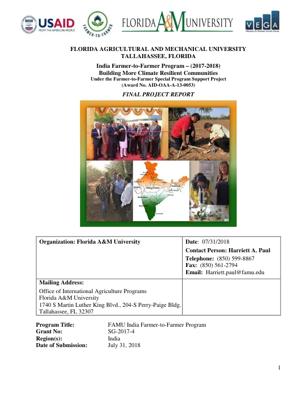 Final Project Report: India Farmer-to-Farmer Program – (2017-2018) Building More Climate Resilient Communities