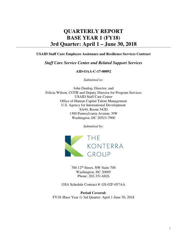 Quarterly Report: Staff Care Services Center FY18-Q3 April 1 – June 30, 2018
