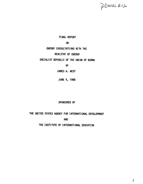 Final report on energy consultations with the Ministry of Energy, Socialist Republic of the Union of Burma