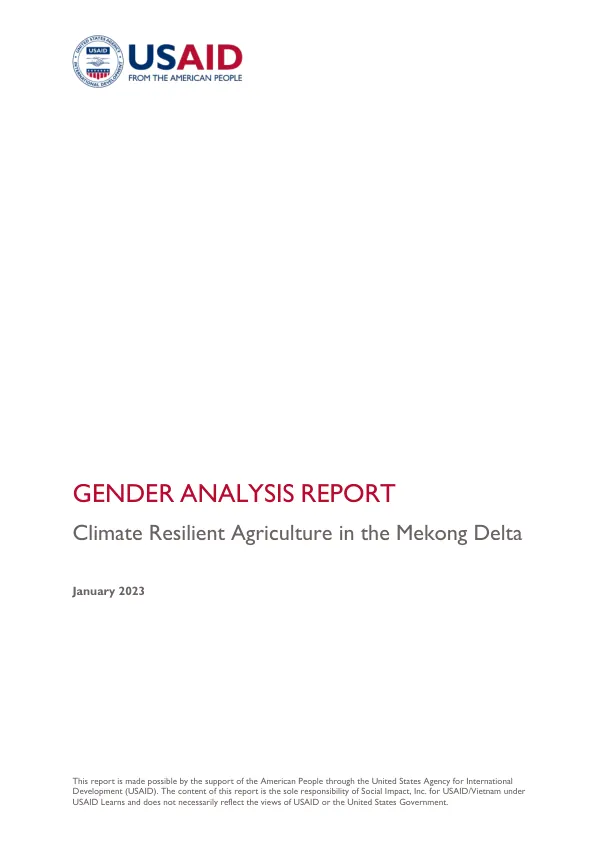 GENDER ANALYSIS REPORT: Climate Resilient Agriculture in the Mekong Delta