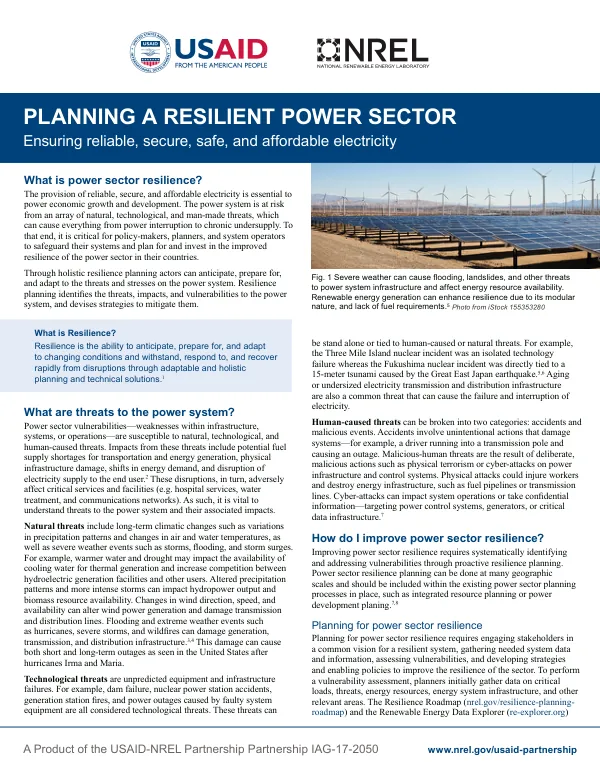 Planning a Resilient Power Sector: Ensuring Reliable, Secure, Safe, and Affordable Electricity
