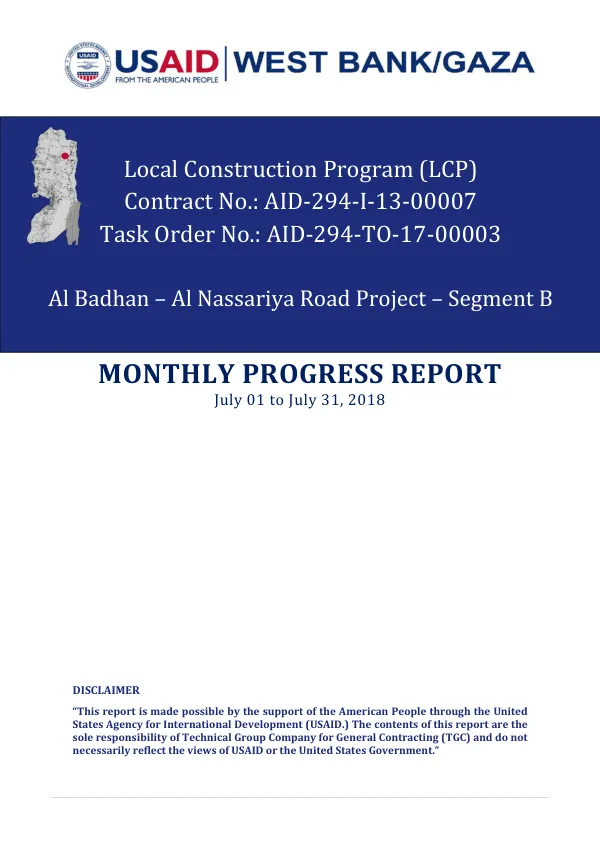 Monthly Progress Report for Al Badhan – Al Nassariya Road Project – Segment B