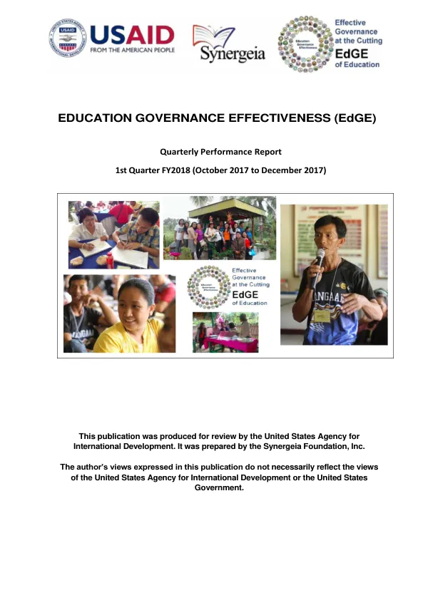 Education Governance Effectiveness (EdGE) Quarterly Performance Report 1st Quarter FY2018