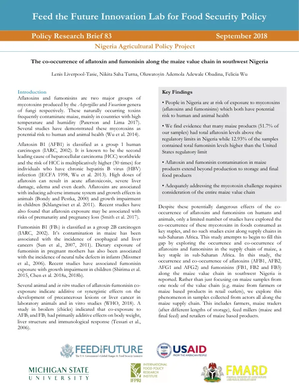 Feed the Future Innovation Lab for Food Security Policy Policy Research Brief 83