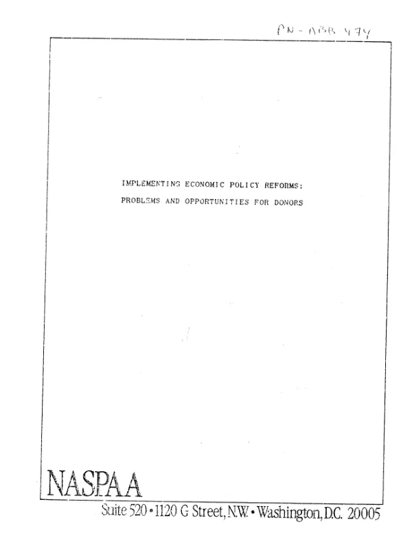 Implementing economic policy reforms : problems and opportunities for donors