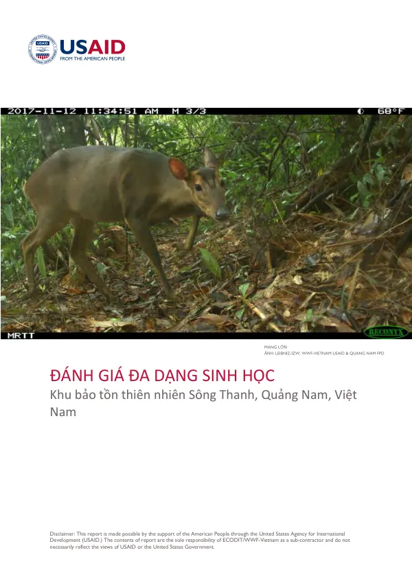 Assessment of the Biodiversity of Song Thanh Protected Area, Quang Nam, Vietnam