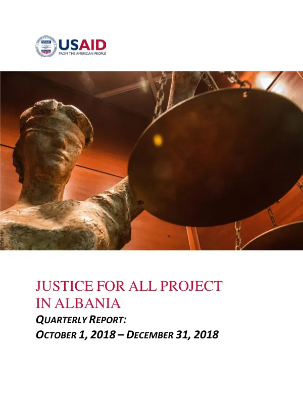 Justice for All Project in Albania Quarterly Report: October 1, 2018 – December 31, 2018