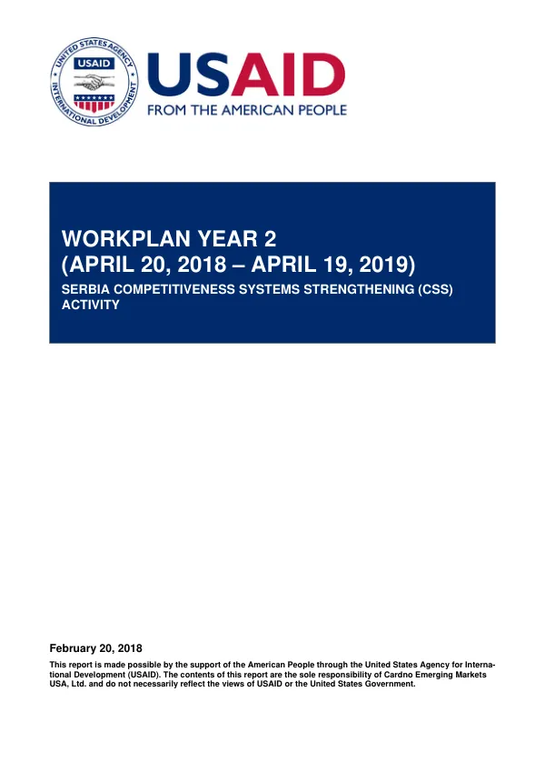 Serbia Competitiveness Systems Strengthening (CSS) Activity Year Two Work Plan