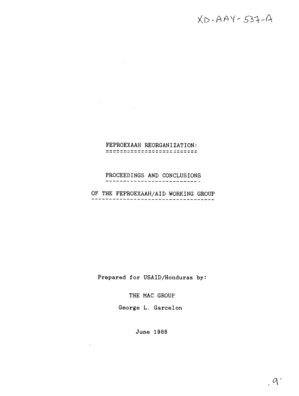 FEPROEXAAH reorganization : proceedings and conclusions of the FEPROEXAAH/AID working group