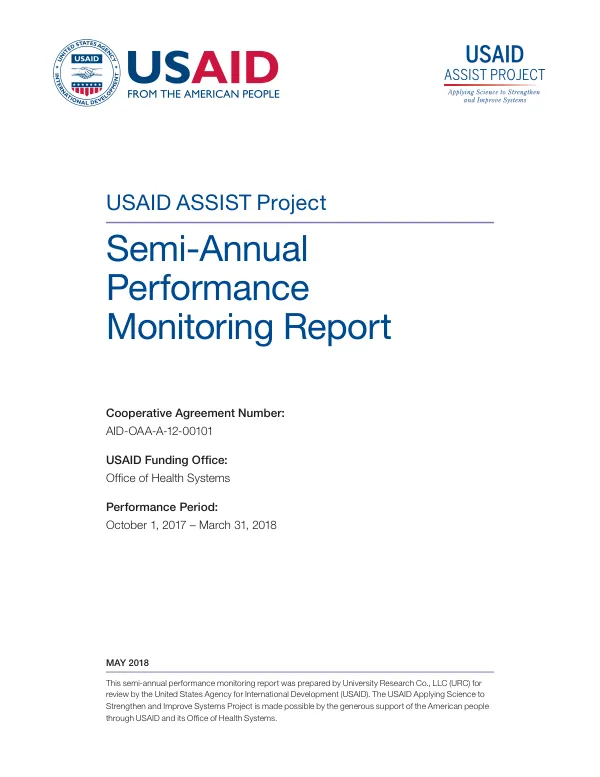 USAID ASSIST Project: Semi-annual Performance Monitoring Report