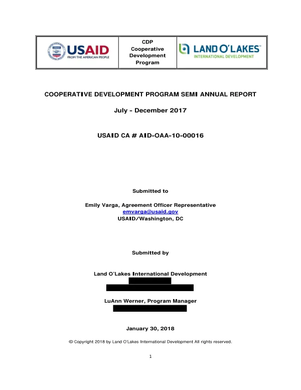 Cooperative Development Program Semi Annual Report