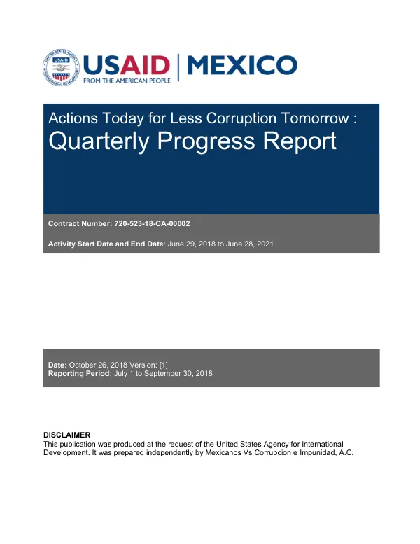 Actions Today for Less Corruption Tomorrow: Quarterly Progress Report