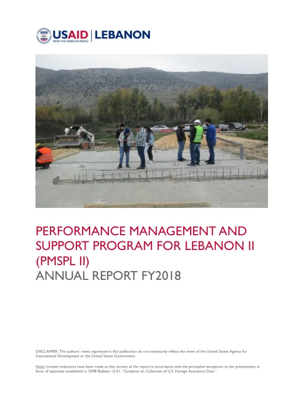 Performance Management and Support Program for Lebanon II (PMSPL II) Annual Report FY2018