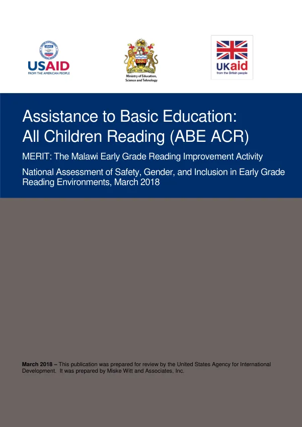 National Assessment of Safety, Gender, and Inclusion in Early Grade Reading Environments, March 2018