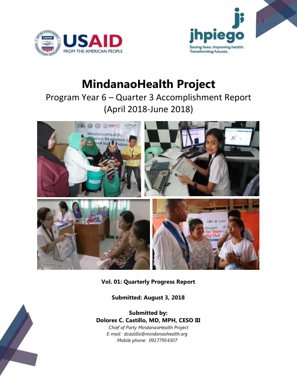 MindanaoHealth Project Program Year 6 – Quarter 3 Accomplishment Report (April 2018-June 2018)