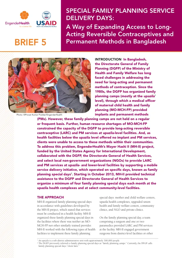 A Way of Expanding Access to Long-Acting Reversible Contraceptives and Permanent Methods in Bangladesh