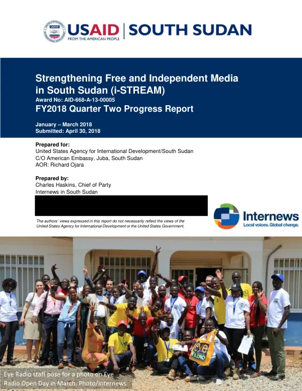 FY2018 Q2 Quarterly Report: Strengthening Free and Independent Media in South Sudan (i-STREAM)