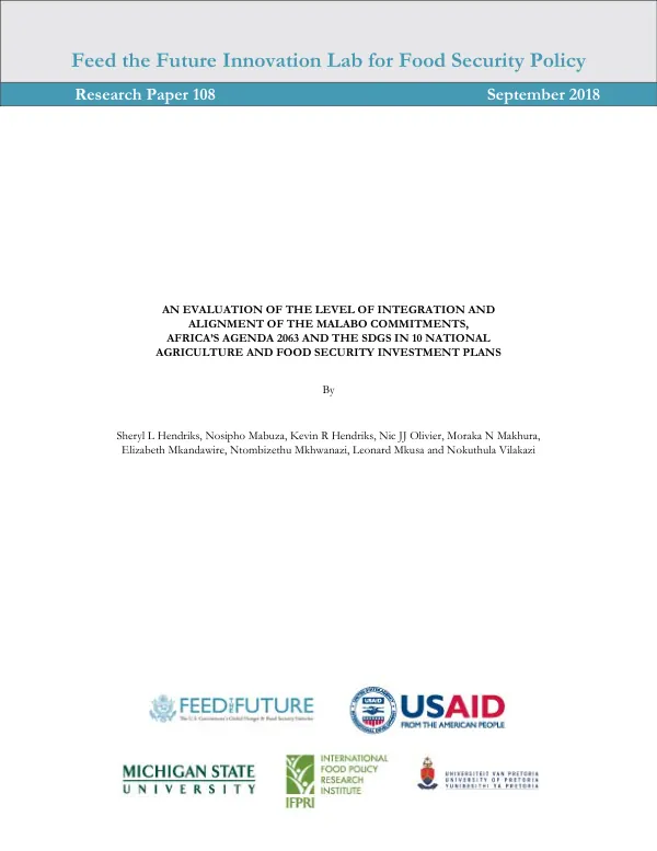 An Evaluation of the Level of Integration and Alignment of the Malabo Commitments, Africa’s Agenda 2063 and the SDGs in 10 National Agriculture and Food Security Investment Plans