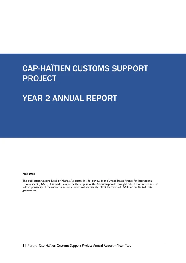 Cap-Haïtien Customs Support Project Annual Report – Year Two