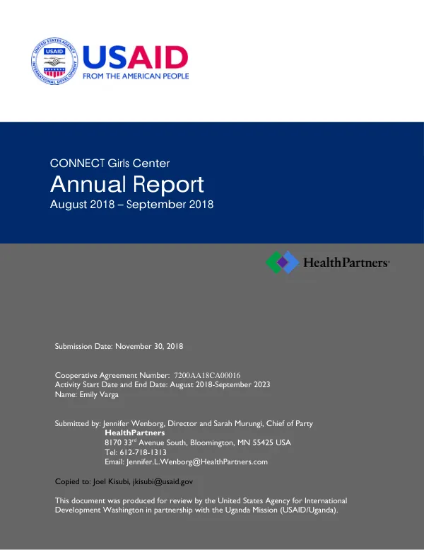 Annual Report: CONNECT Girls Center August 2018 – September 2018
