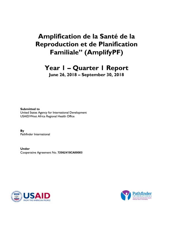 Year 1 – Quarter 1 Report: Amplification de la Santé de la Reproduction et de Planification Familiale” (AmplifyPF)