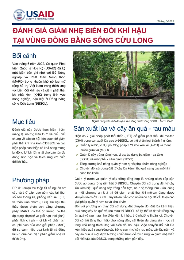 Đánh giá giảm nhẹ biến đổi khí hậu tại vùng Đồng bằng sông Cửu Long