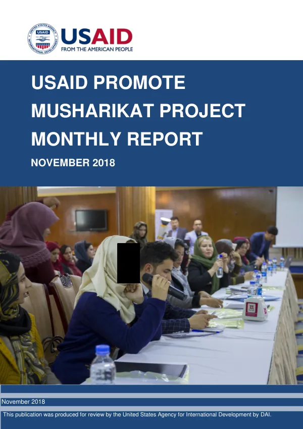USAID Promote Musharikat Project Monthly Report November 2018