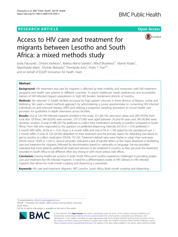 Access to HIV care and treatment for migrants between Lesotho and South Africa: a mixed methods study