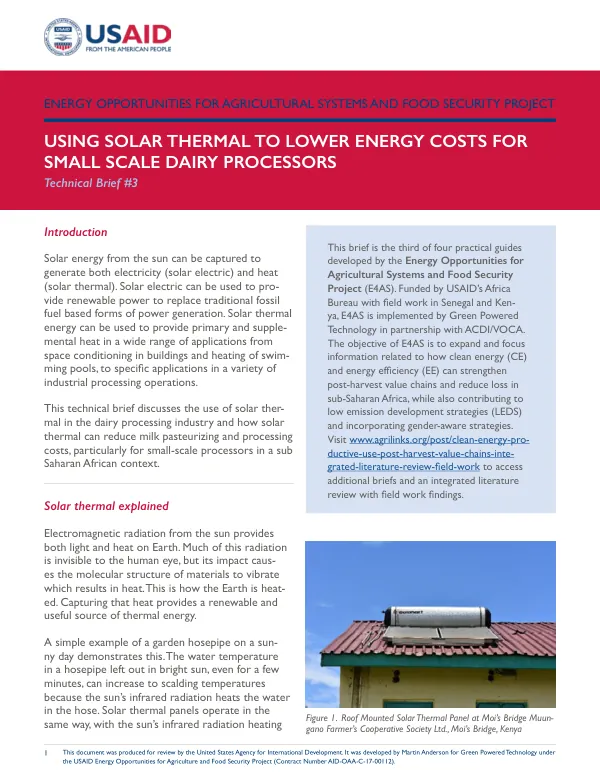 Using Solar Thermal to Lower Energy Costs for Small Scale Dairy Processors