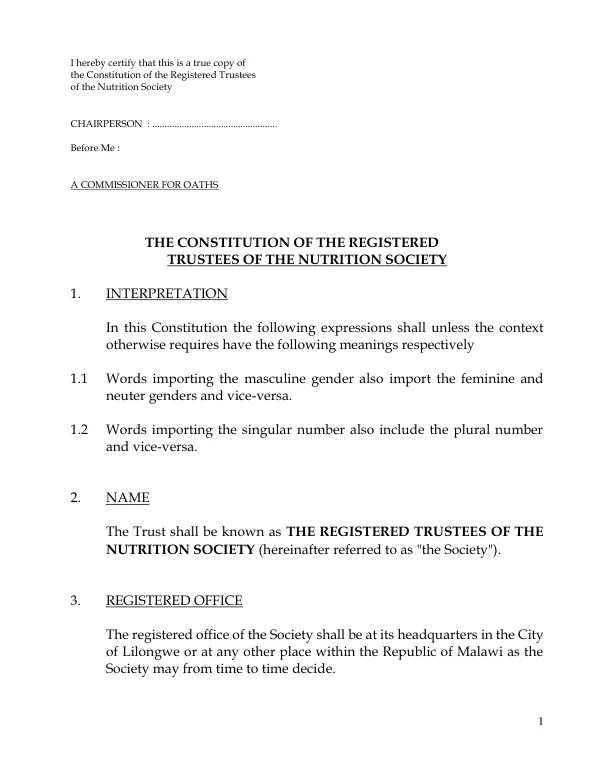 The Constitution of the Registered Trustees of the Nutrition Society