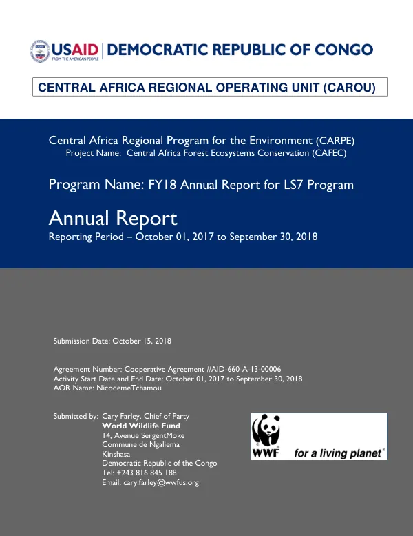 FY18 Annual Report for LS7 Program: Central Africa Forest Ecosystems Conservation (CAFEC)